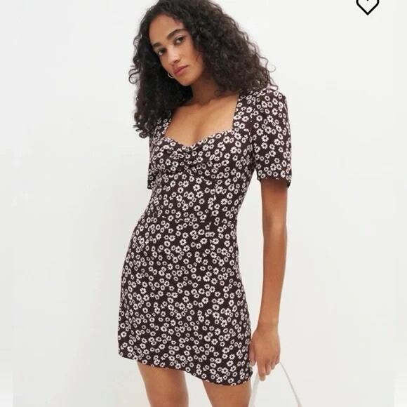 Reformation Dresses & Skirts - Reformation Brown Floral Smocked Puff Sleeve Brittany Mini Dress Size 8